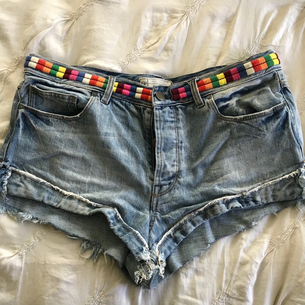 FREE PEOPLE jean shorts, multi color embroidery